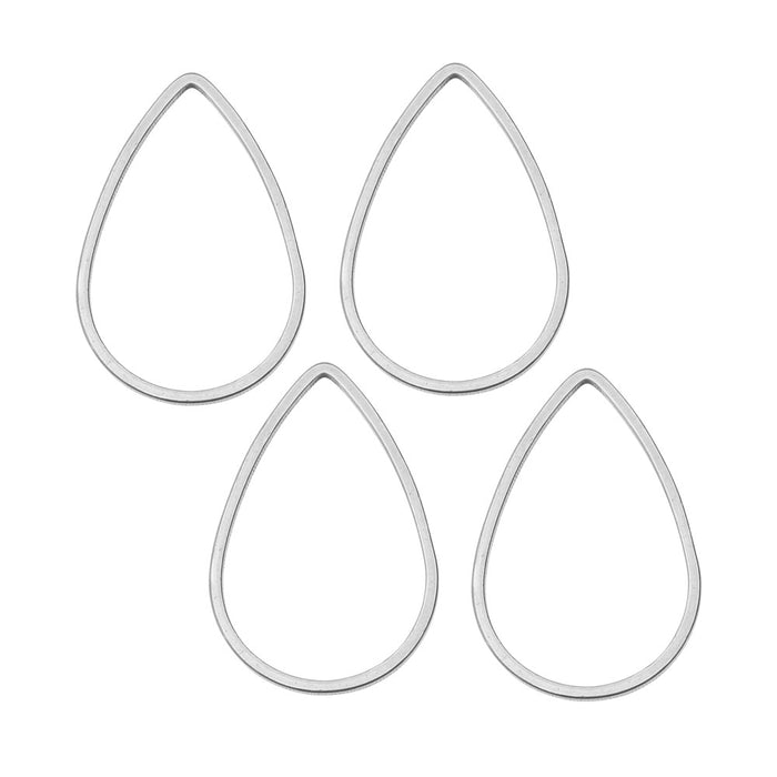 Beadable Open Frame Link, Teardrop 25.5x17mm, Stainless Steel (4 Pieces)