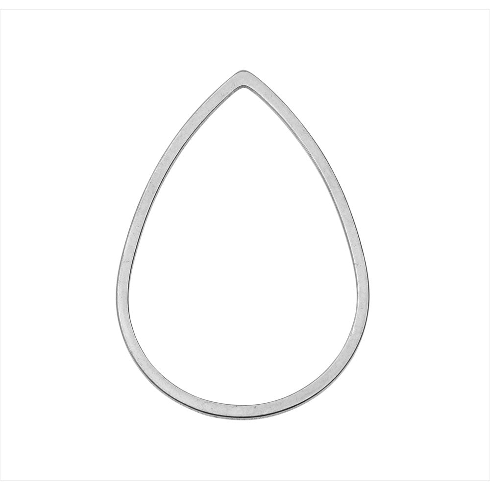 Beadable Open Frame Link, Teardrop 32x22mm, Stainless Steel (4 Pieces)