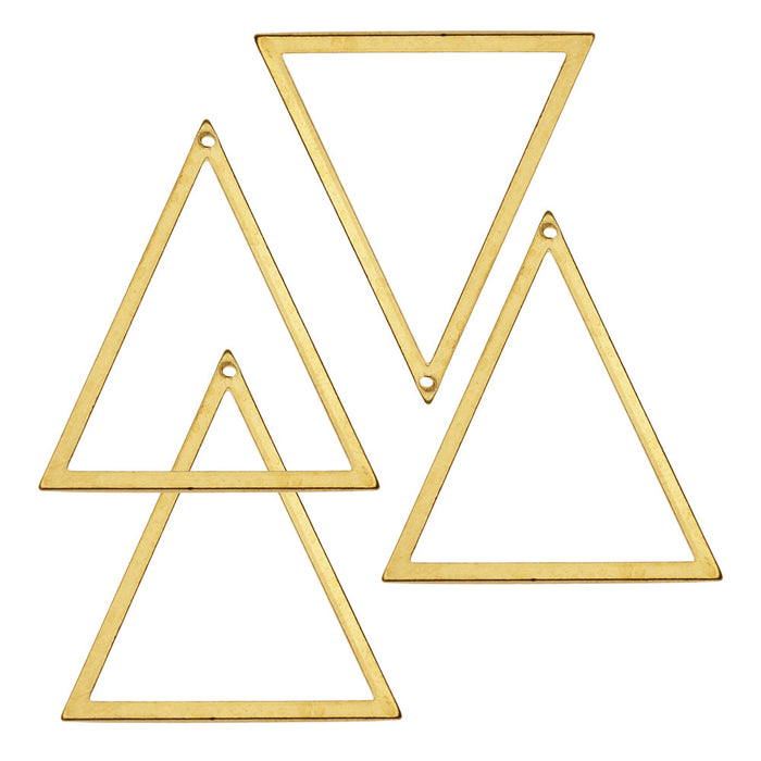 Beadable Open Wire Frame for Earrings or Pendants, Triangle 36.5x31mm, Brass (4 Pieces)