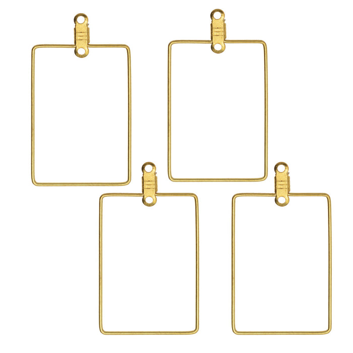 Beadable Open Wire Frame for Earrings or Pendants, Rectangle 37x20mm, Brass (4 Pieces)