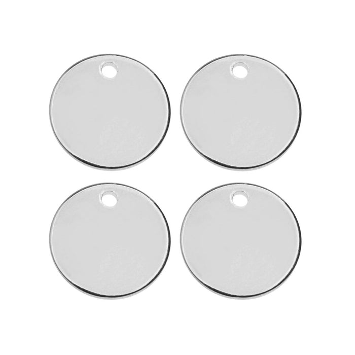 Round Charm, 12mm, White Gold Plated (4 Pieces)