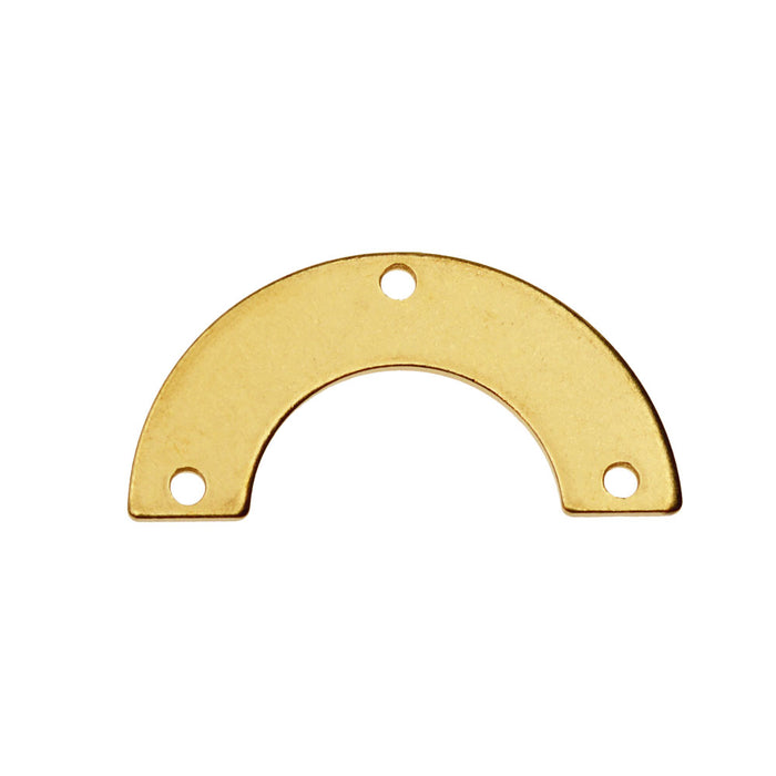Metal Connector Link, Semi-Circle with 3 Punched Holes 12.5x25mm, Brass (4 Pieces)