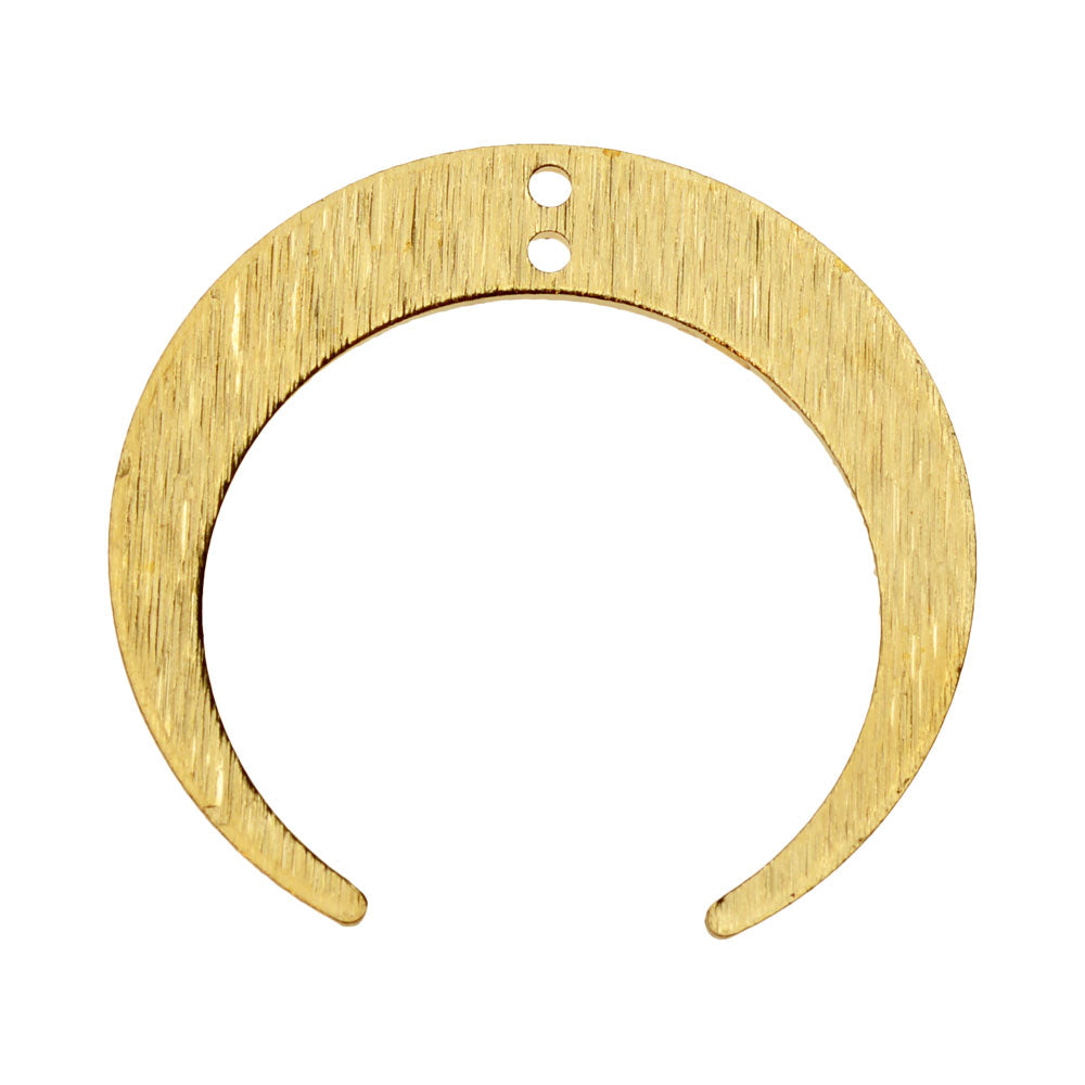 Metal Pendant Link, Brushed Crescent with 2 Punched Holes, 25.5x27mm, Brass (4 Pieces)