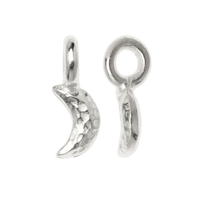 Metal Charm, Hammered Crescent Moon 10x5mm, Bright Silver Plated, By TierraCast (2 Pieces)