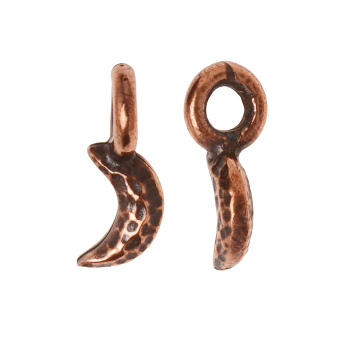 Metal Charm, Hammered Crescent Moon 10x5mm, Antiqued Copper Plated, By TierraCast (2 Pieces)