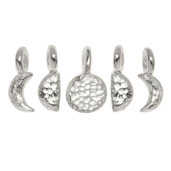 Metal Charm, Moon Phases Set, Bright Silver Plated, By TierraCast (5 Pieces)
