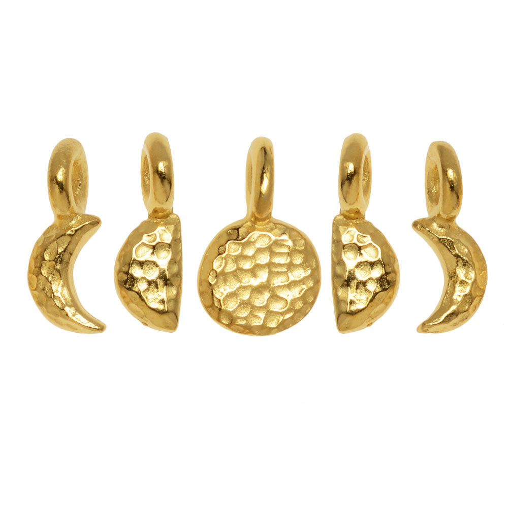 Metal Charm, Moon Phases Set, 22K Gold Plated, By TierraCast (5 Pieces)