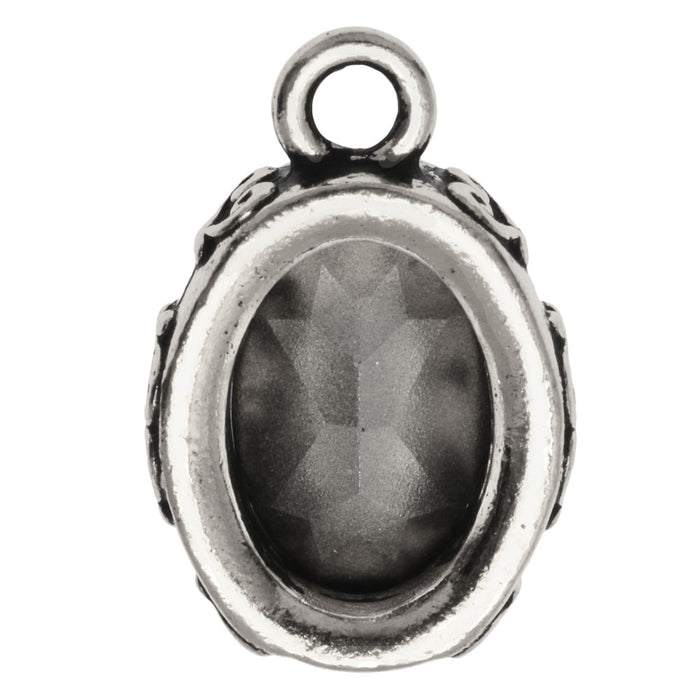 Metal Pendant, Oval Scroll Bezel with Crystal 21.5x14mm, Antiqued Silver Plated, By TierraCast (1 Piece)