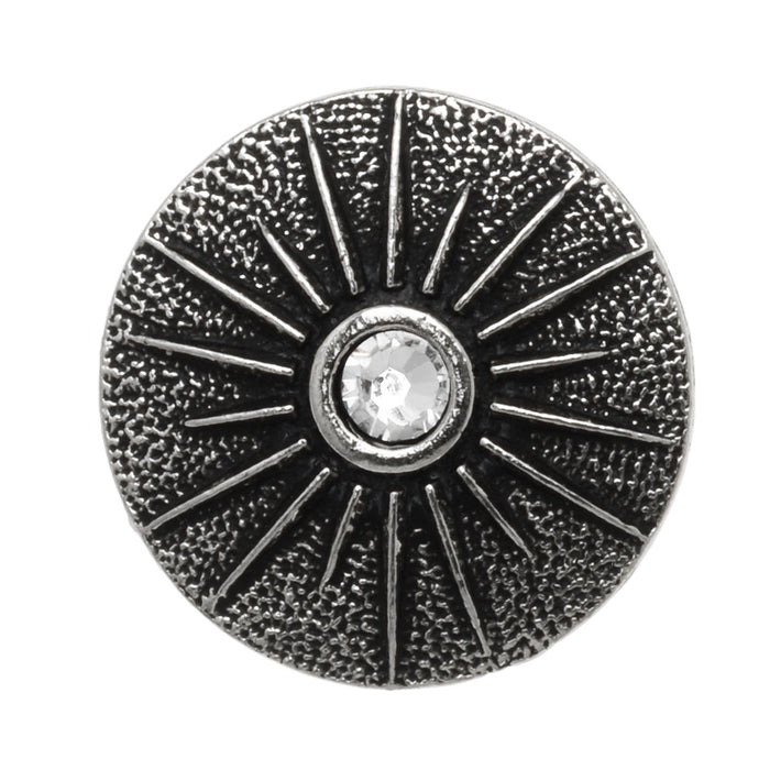 Pewter Button, Starburst with Crystal 14.5mm, Antiqued Silver Plated, By TierraCast (1 Piece)