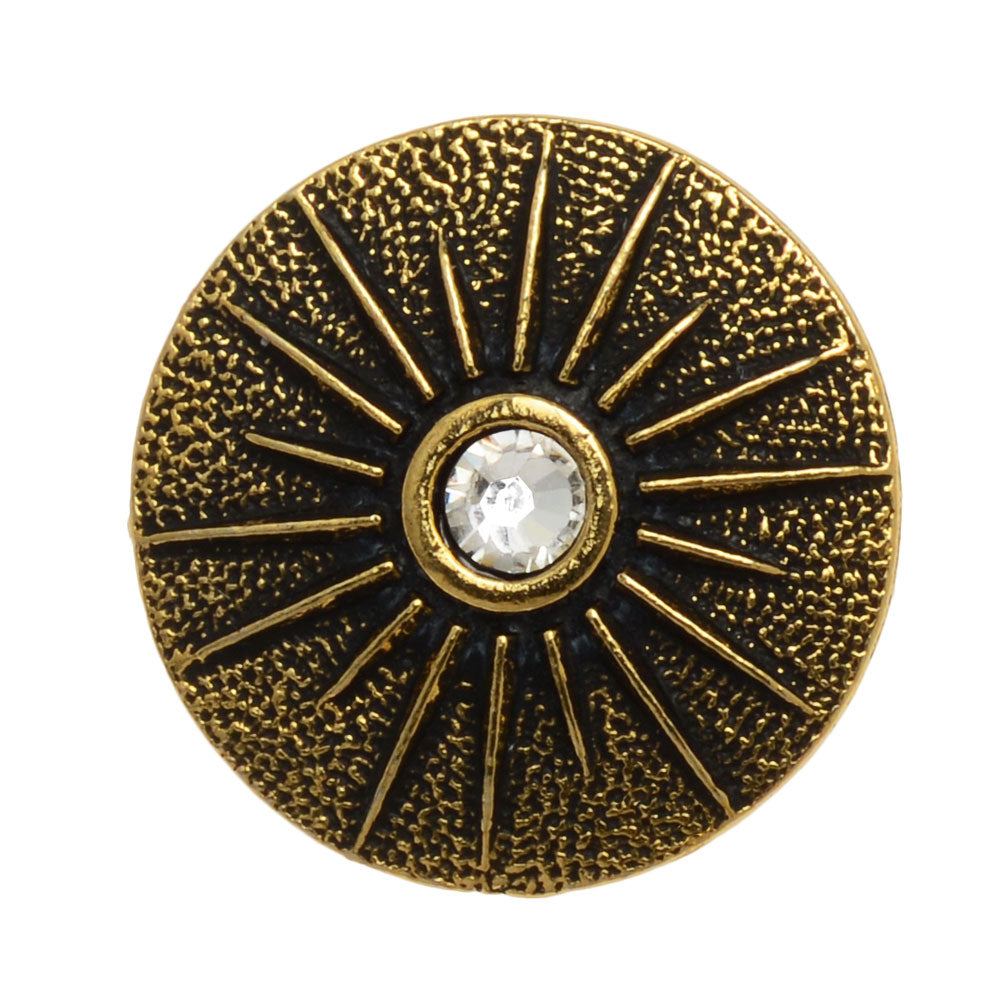 Pewter Button, Starburst with Crystal 14.5mm, Antiqued Gold Plated, By TierraCast (1 Piece)