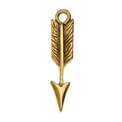 Charm, Mini Feather Arrow 22.5x5mm, Antiqued Gold, by Nunn Design (1 Piece)