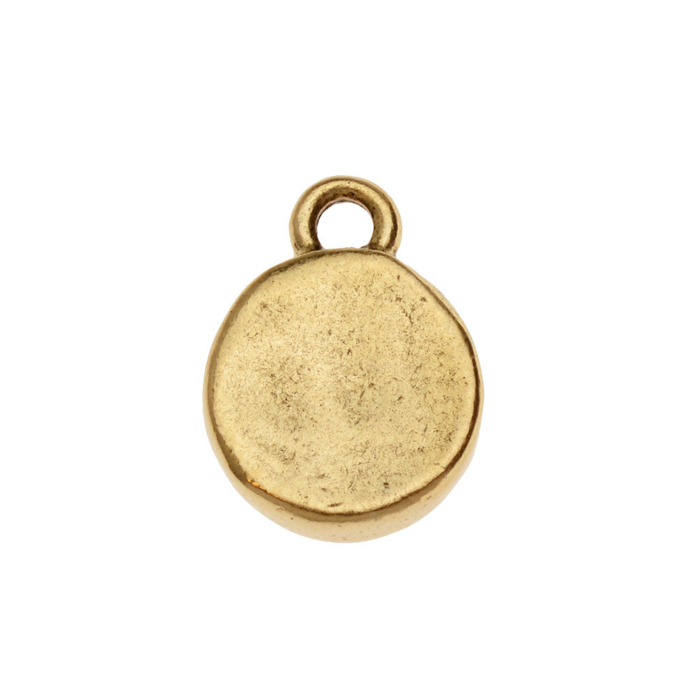 Flat Tag Charm, Mini Hammered Circle 13.5x10mm, Antiqued Gold, by Nunn Design (1 Piece)