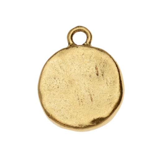 Flat Tag Charm, Small Hammered Circle 17x13.5mm, Antiqued Gold, by Nunn Design (1 Piece)