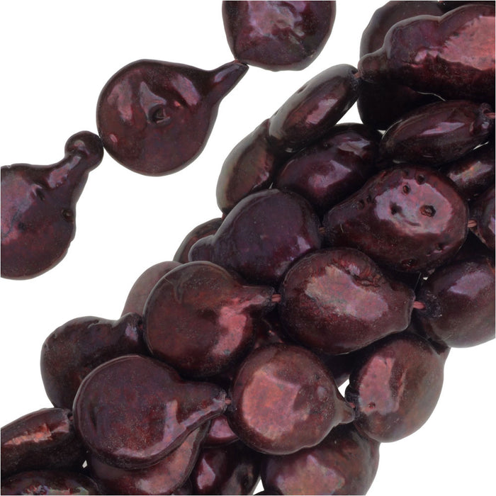 Freshwater Cultured Pearls, 15.5-22.5mm Coin Beads, Dark Crimson Red (15 Inch Strand)