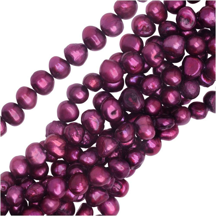 Cultured Pearl Beads, Nugget 7-8mm, Magenta Purple (15 Inch Strand)