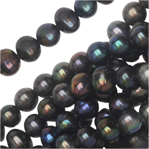 Cultured Pearl Beads, Round Potato 5-6mm, Iridescent Blue (15.75 Inch Strand)