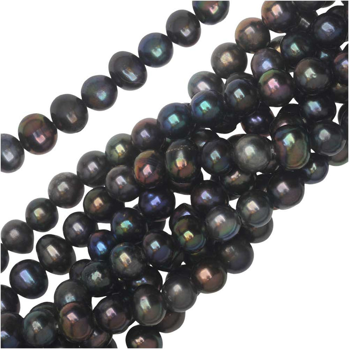 Cultured Pearl Beads, Round Potato 5-6mm, Iridescent Blue (15.75 Inch Strand)