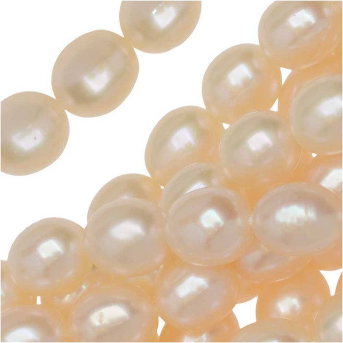 Cultured Pearl Beads, Oval 6-8mm, Iridescent Cream (15.5 Inch Strand)