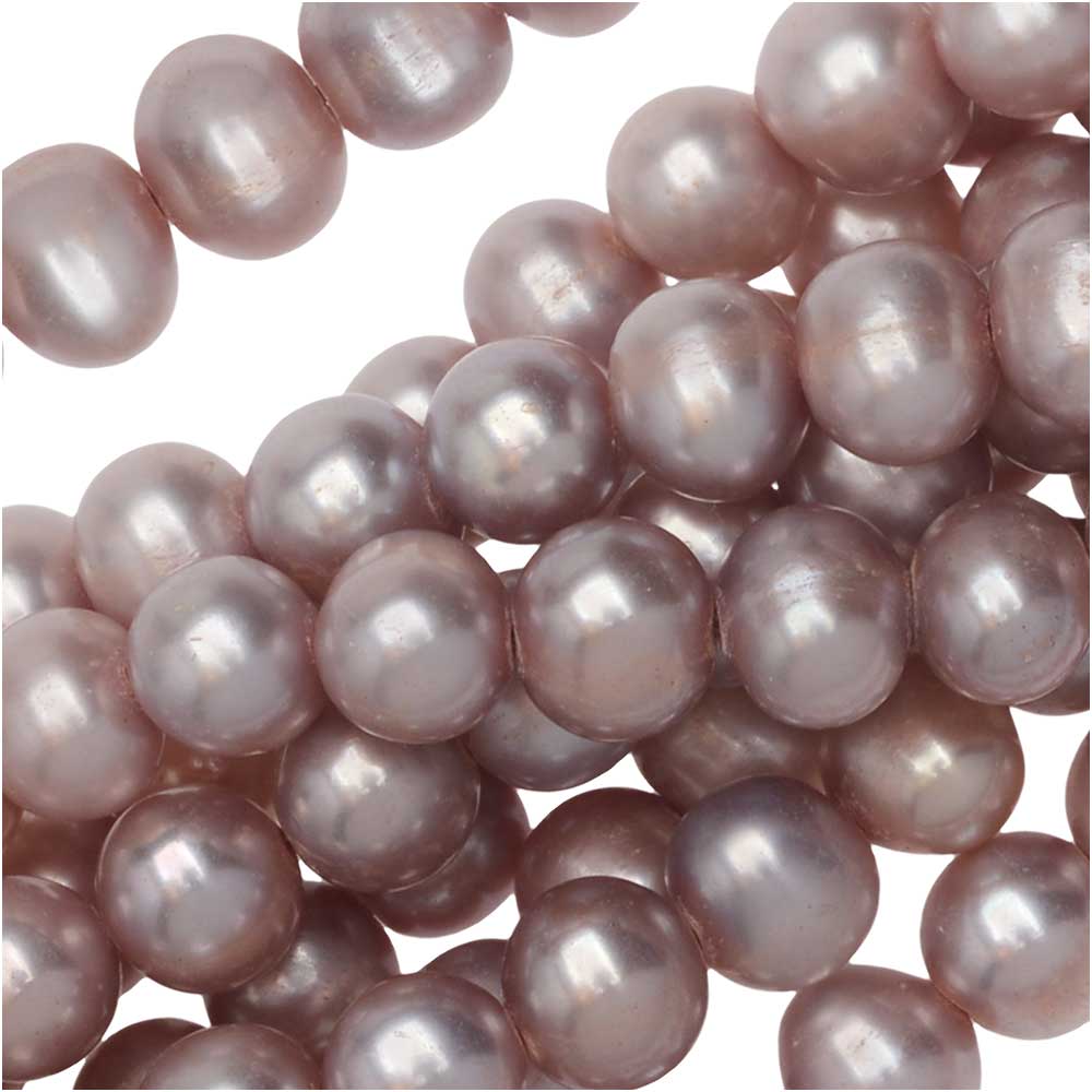 Cultured Pearl Beads, Round Potato 6.5-7.5mm, Iridescent Mauve Pink (16 Inch Strand)
