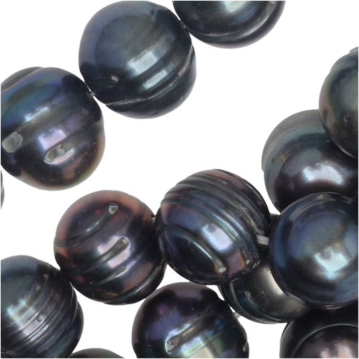 Cultured Pearl Beads, Round 10-12mm, Iridescent Blue (14.5 Inch Strand)