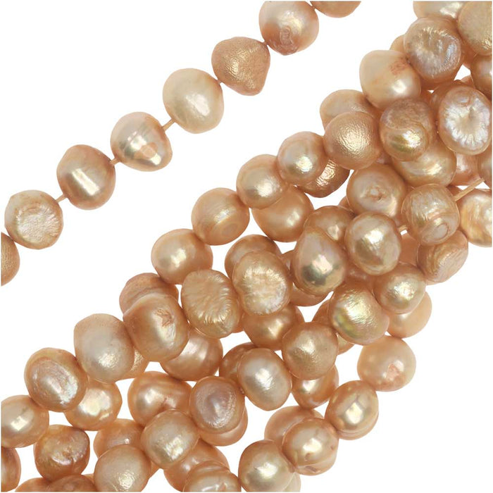 Cultured Pearl Beads, Round Potato 7-7.5mm, Champagne Gold (15.5 Inch Strand)