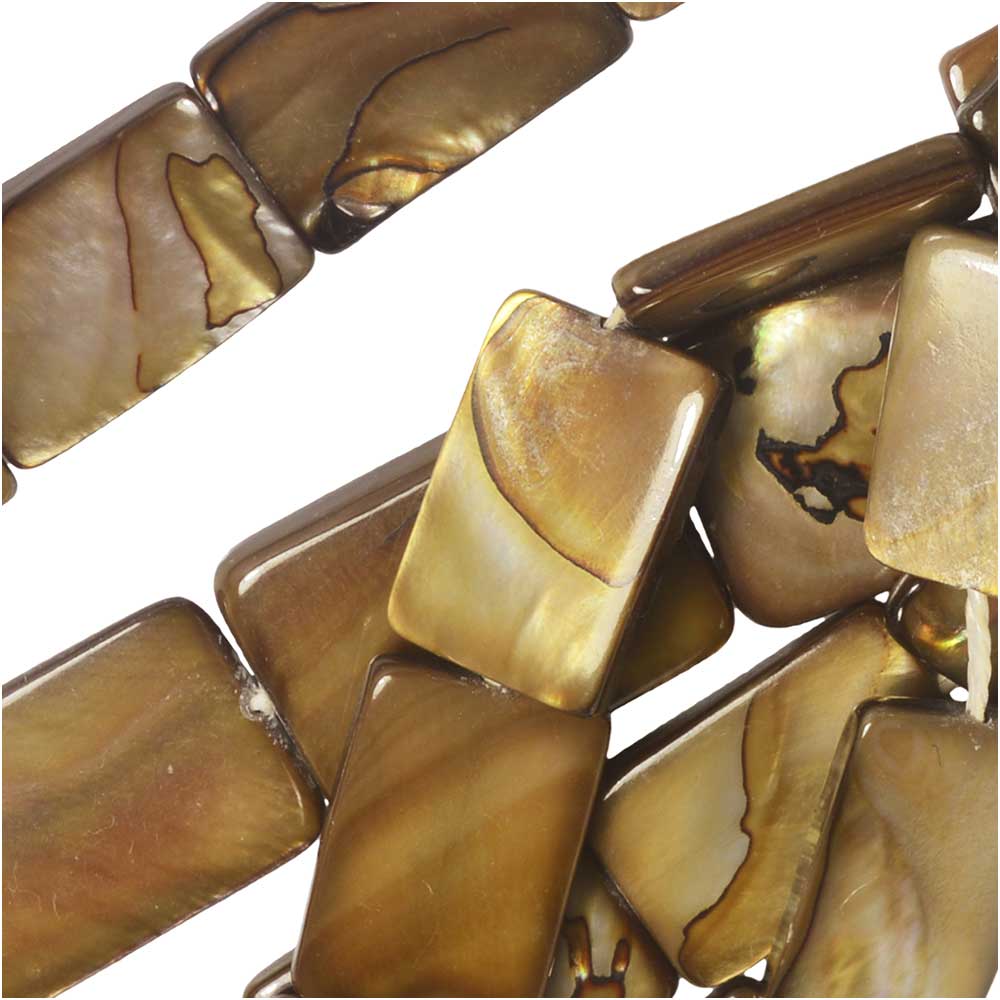 Cultured Shell Beads, Rectangle 13x18mm 15.5 Inch Strand, Iridescent Brown