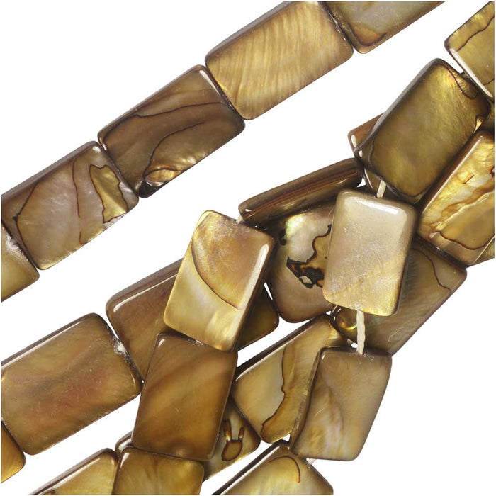 Cultured Shell Beads, Rectangle 13x18mm 15.5 Inch Strand, Iridescent Brown