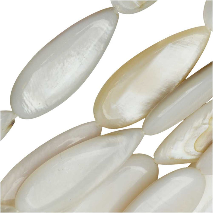 Natural Shell Beads, Drop 30mm, Iridescent White (15 Inch Strand)