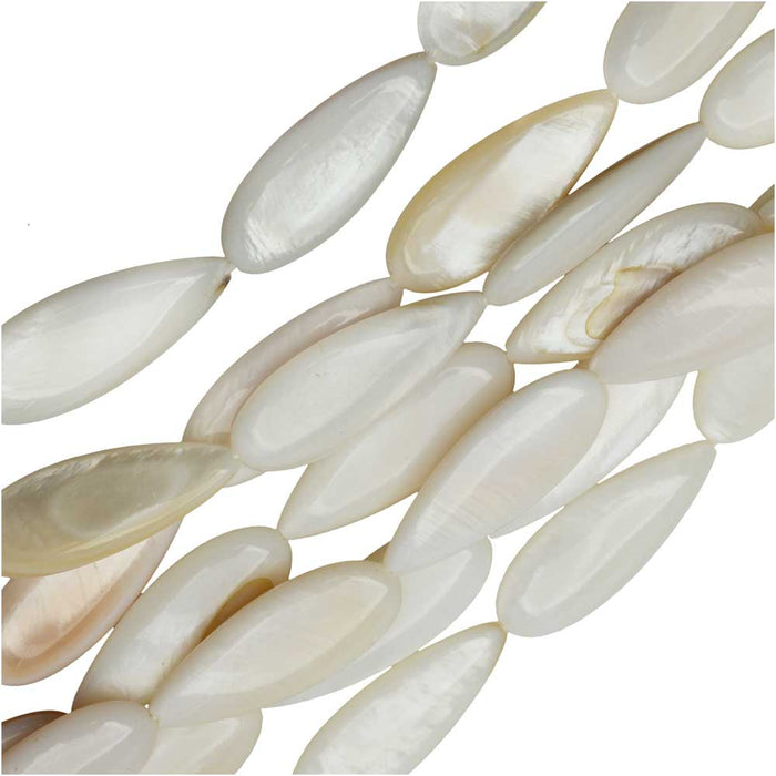 Natural Shell Beads, Drop 30mm, Iridescent White (15 Inch Strand)