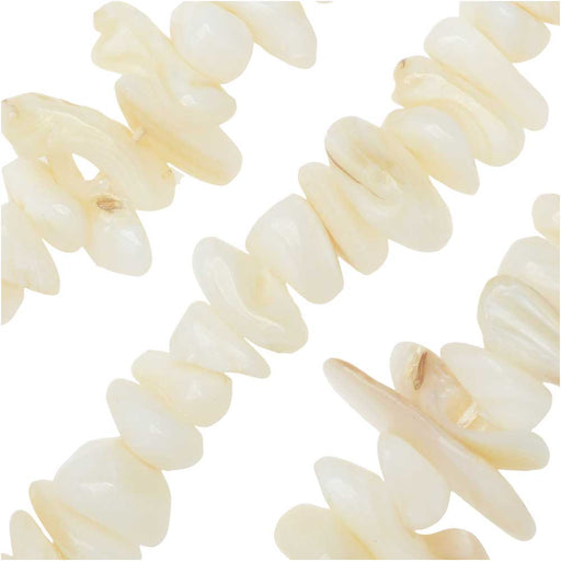 Natural Shell Beads, Chip 9-13mm, Iridescent White (15 Inch Strand)