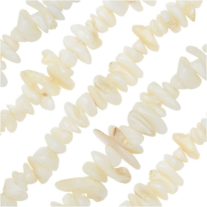 Natural Shell Beads, Chip 9-13mm, Iridescent White (15 Inch Strand)
