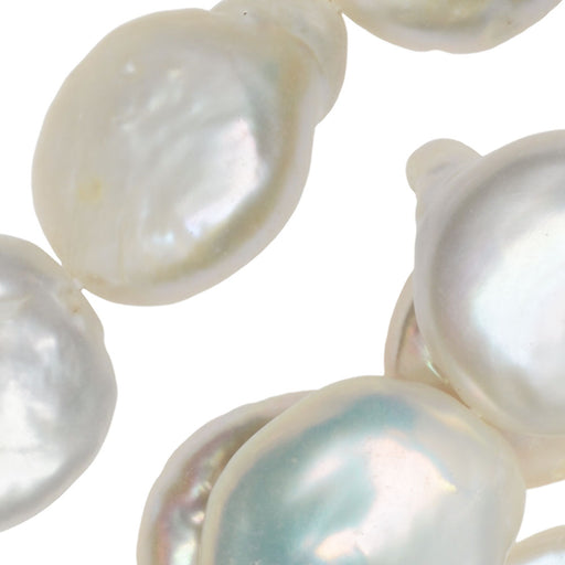 Cultured Pearl Beads, Rough Coin 13.5-22.5mm, Iridescent White (16 Inch Strand)