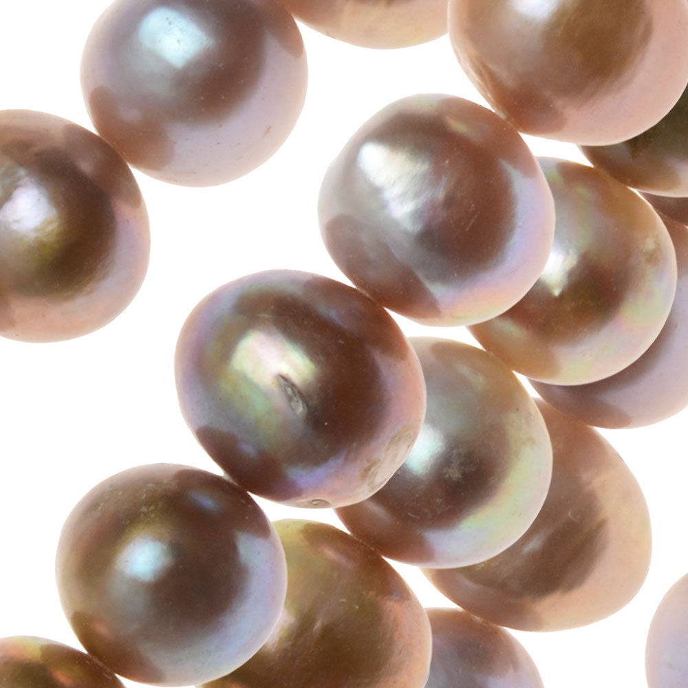 Cultured Pearl Beads, Round Potato 8-9mm, Iridescent Mauve Pink (16 Inch Strand)