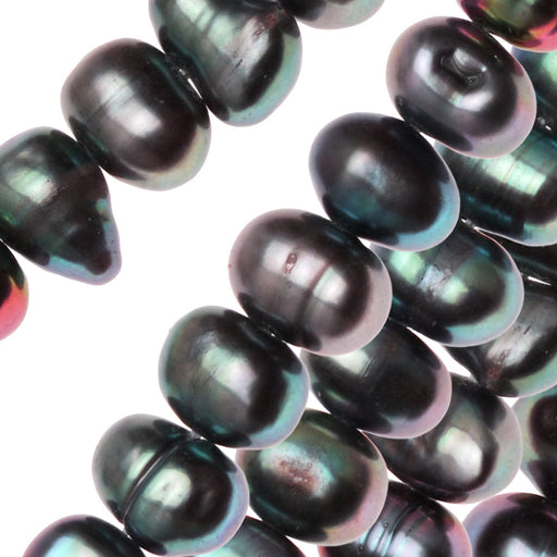 Cultured Pearl Beads, Nugget 7-8mm, Iridescent Grey Blue (16 Inch Strand)