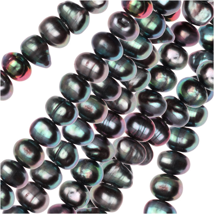 Cultured Pearl Beads, Nugget 7-8mm, Iridescent Grey Blue (16 Inch Strand)