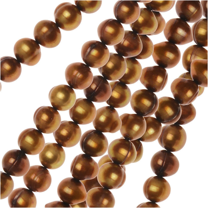 Cultured Pearl Beads, Round Potato 6-7mm, Iridescent Bronze (16 Inch Strand)