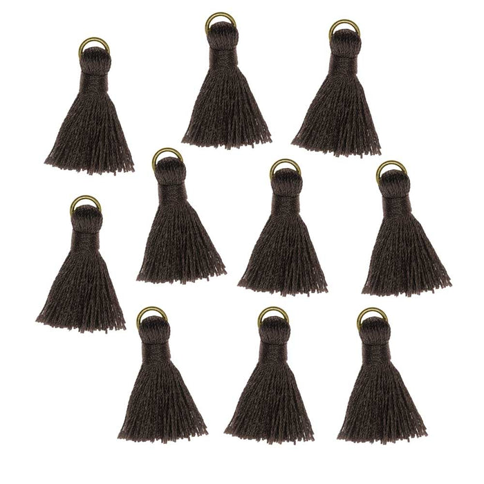 Nylon Cord Pendant, Tassel with Gold Tone Open Jump Ring 30mm, Dark Black Brown (10 Pieces)