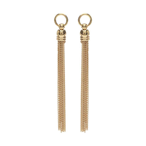 Chain Tassel Pendant, Curb Link Threads with Bell End Cap and Ring 64mm, 22K Gold Plated (2 Pieces)