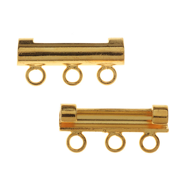 Watch Strap Adapters, 3-Strand Bar fits 18mm Lug Ends, Gold Plated (2 Pieces)