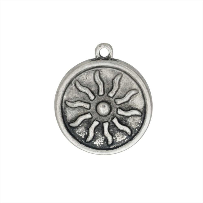 Zola Elements Pendant, Radiant Sun Coin Focal 21x18mm, Antiqued Silver Tone (1 Piece)