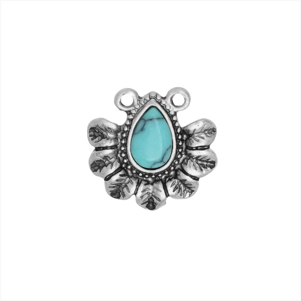 Zola Elements Pendant Link, Flower Petals with Turquoise Resin 13mm, Antiqued Silver Tone (1 Piece)
