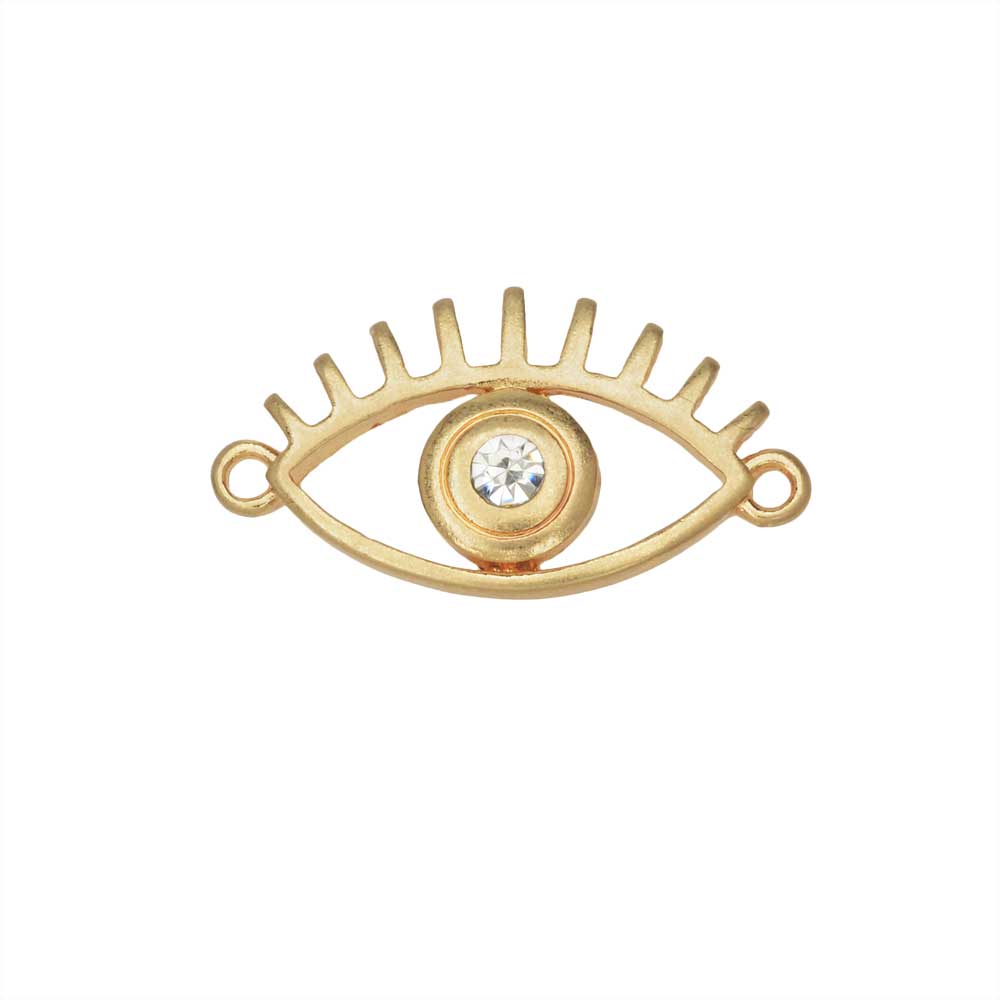 Zola Elements Pendant Link, Lashed Eye with Crystal 12x22.5mm, Satin Gold Tone (1 Piece)