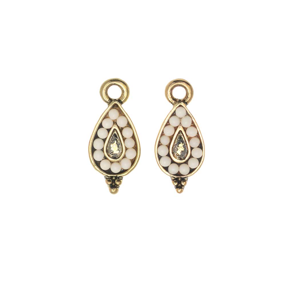 Zola Elements Charm, Beaded Teardrop 7x15mm, Antiqued Gold Toned/Lt Pink (2 Pieces)
