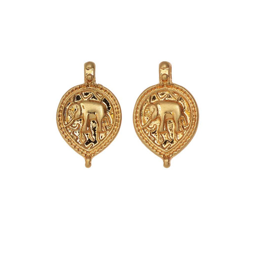Zola Elements Charm, Drop with Elephant 10x17mm, Satin Gold Tone (2 Pieces)