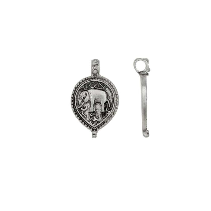 Zola Elements Charm, Drop with Elephant 10x17mm, Antiqued Silver Tone (2 Pieces)