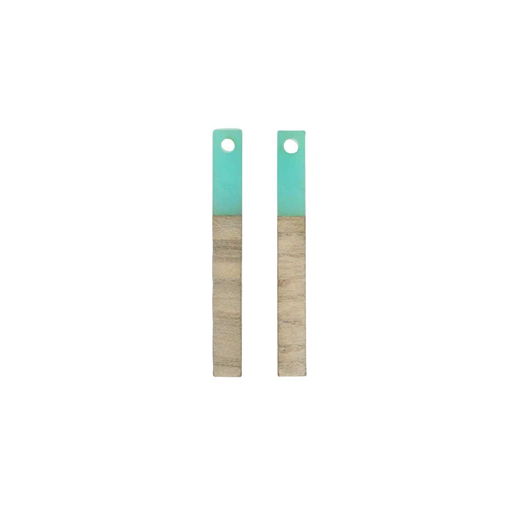 Zola Elements Wood & Resin Pendant, Stick Drop 3.5x29mm, Sea Green (2 Pieces)