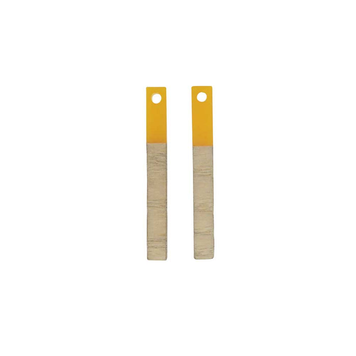 Zola Elements Wood & Resin Pendant, Stick Drop 3.5x30mm, Saffron Yellow (2 Pieces)