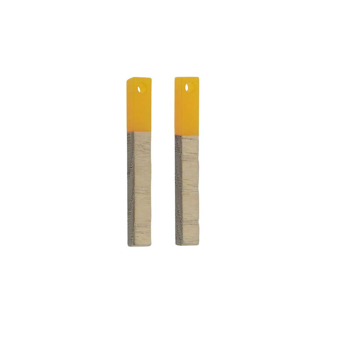 Zola Elements Wood & Resin Pendant, Stick Drop 3.5x30mm, Saffron Yellow (2 Pieces)