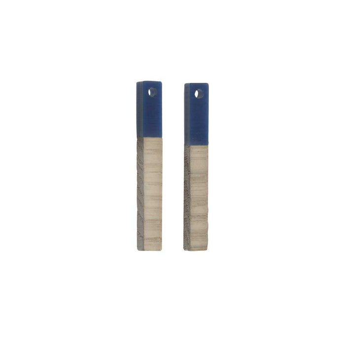 Zola Elements Wood & Resin Pendant, Stick Drop 3.5x30mm, Indigo Blue (2 Pieces)