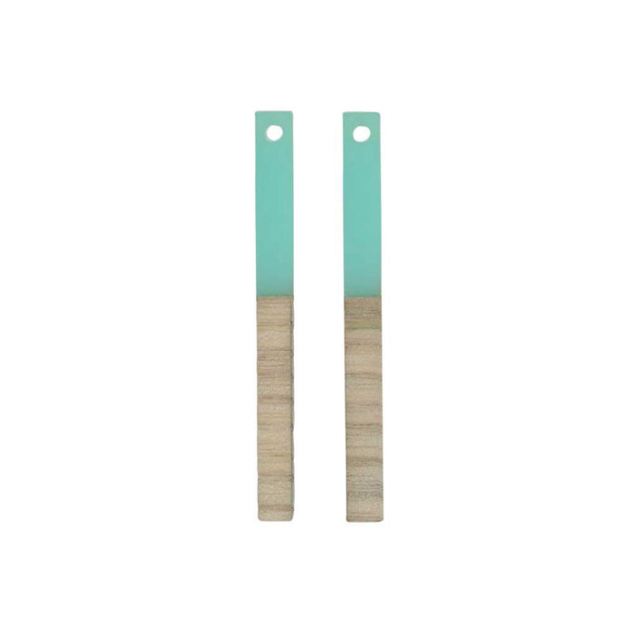 Zola Elements Wood & Resin Pendant, Stick Drop 3.5x40mm, Sea Green (2 Pieces)